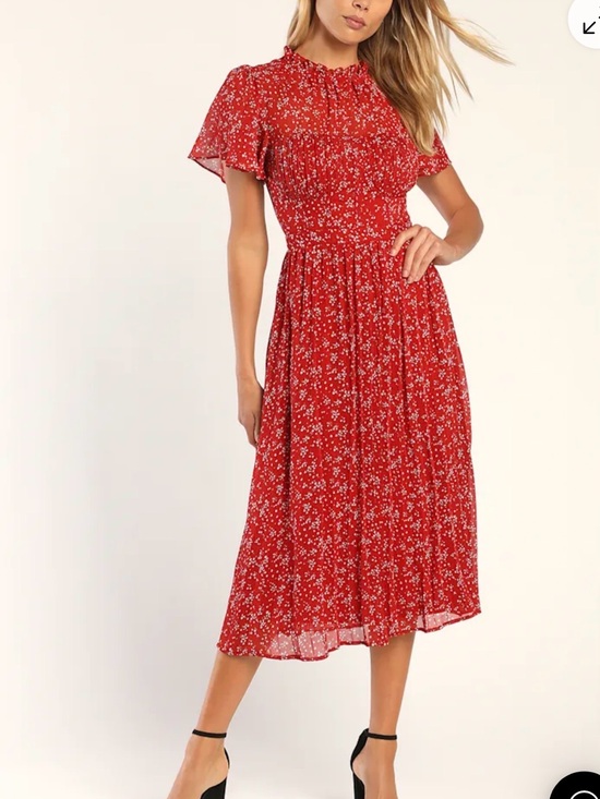 Lulus Dresses & Skirts - Lulus,Romantic Imaginings Red Floral Flutter Sleeve Midi Dress, Large